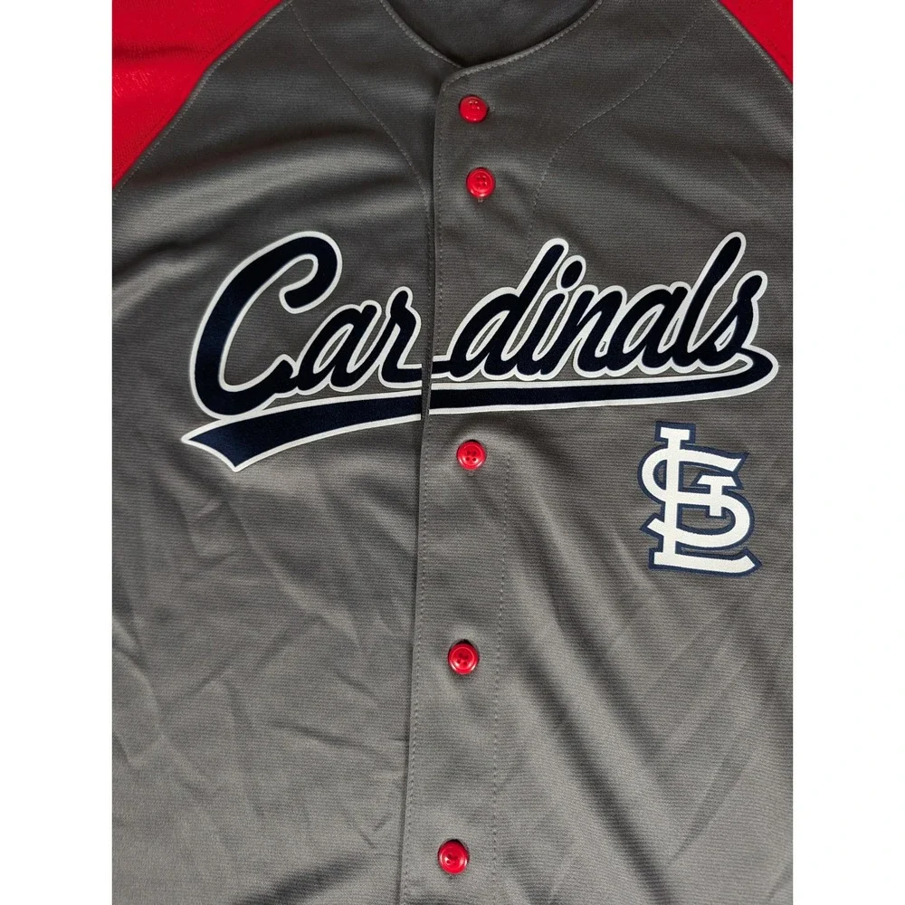 MLB St Louis Cardinals True‎ Fan Jersey Grey Red Button Up Mens L 42-44
